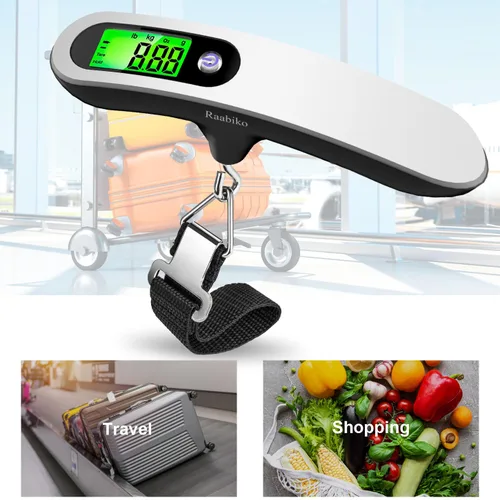 Miniatura 3 de Raabiko Báscula digital de equipaje (paquete de 2), báscula digital de equipaje de mano con capacidad de 110 libras, batería incluida, plata satinada