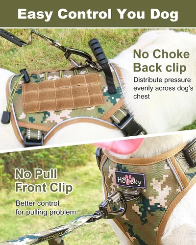 Miniatura 3 de Hotsky Arnés táctico para perro, chaleco ajustable para perro, arnés reflectante militar para mascotas, con asa de control, paneles Molle Loop