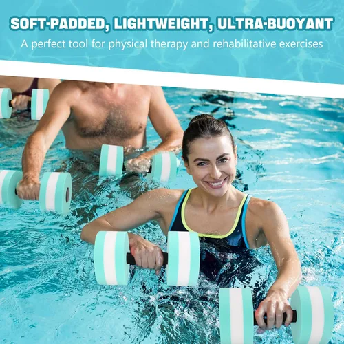 Miniatura 3 de Mancuernas acuáticas, 2 mancuernas de espuma para ejercicio aeróbico de agua, resistencia a la piscina, mancuernas desmontables para agua, fitness