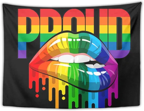 Miniatura 2 de COWDIY Tapiz decorativo de pared, diseño de labios del orgullo LGBT, tapiz de arte hippie negro, tapiz misterioso para colgar en la pared