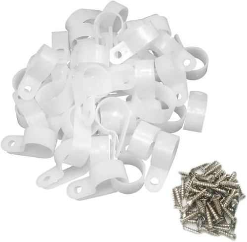 Miniatura 20 de Abrazadera para cable tipo R, abrazadera de cable de 1/2 pulgada, clips de sujeción de cable de montaje de tornillo de nailon con tornillos