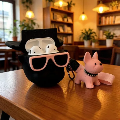 Miniatura 4 de Funda de silicona para audífonos de animales de dibujos animados, compatible con auriculares Airpods2 y Airpods, estilo hip hop, funda divertida