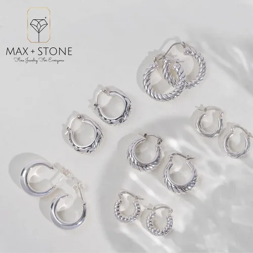 Miniatura 5 de Sterling Silver Lightweight Click Top Hoop Earrings in Various Styles