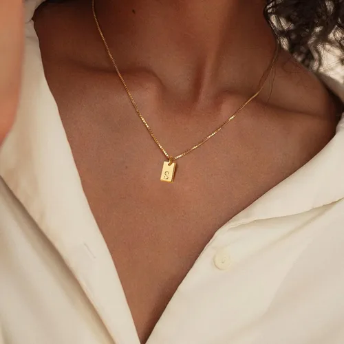 Miniatura 2 de Poxtex Gold Initial Necklaces for Women Non Tarnish, 14K Gold Dainty Square Letter Pendant Necklace Waterproof A-Z Trendy Thin Chain Name Necklace