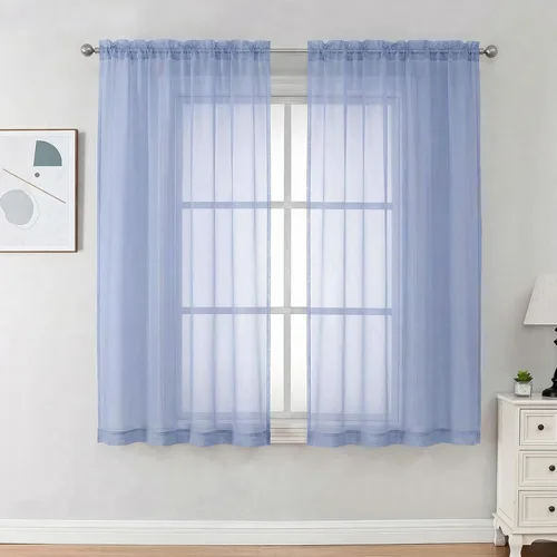 Miniatura 215 de OVZME - Cortinas traslúcidas blancas de 45 pulgadas de largo, 2 paneles, cortinas de gasa con bolsillo para barra para ventanas pequeñas, cada una