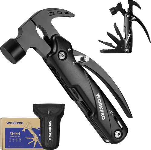 Miniatura 8 de WORKPRO Multitool-Herramientas de camping 12 en 1 con mini martillo-EDC Gear Multi Herramientas Martillo con bloqueo de seguridad y bolsa, Mini