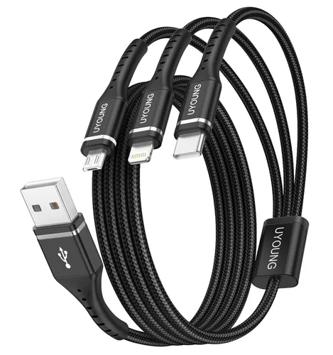Miniatura 19 de Cable de carga múltiple corto de 1 pie, paquete de 2 cables de carga 3 en 1, cables universales trenzados para teléfono con conectores