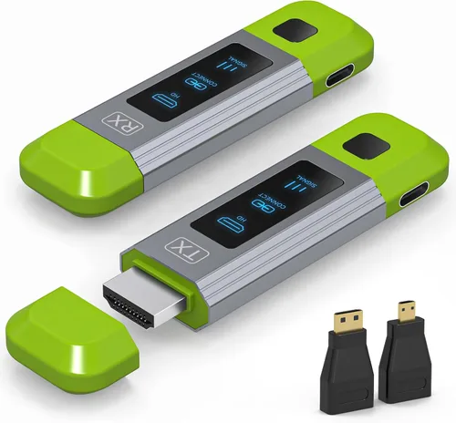 Transmisor y receptor HDMI inalámbrico 2.4G+5G 328FT/100M Soporte 4K Decodificación 1080P@60Hz Extensor Salida de video HD para video y audio a Verde
