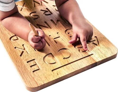 Miniatura 8 de Tablero de trazaso del alfabeto Montessori& Me, hecho de madera, letras de Montessori - Letras de madera - letras grandes para niños pequeños a