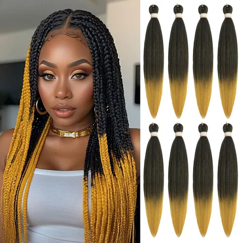 Miniatura 32 de Beyond Beauty - Trenzas preestiradas de cabello profesional sin picazón, ajuste de agua caliente, fibra sintética, textura Yaki, extensiones