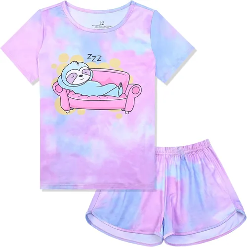 Miniatura 26 de QPANCY Pijamas de verano para niñas, conjuntos de pijamas de manga corta para dormir de verano
