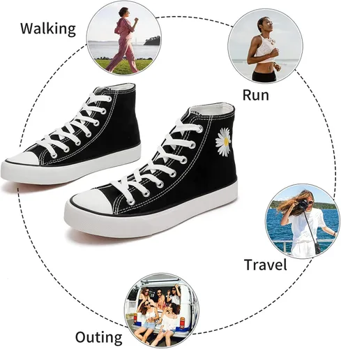 Miniatura 7 de Tenis de lona de caña alta con cordones para mujer, estilo informal, ideales para caminar