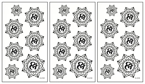 Temporary Tattoos ONCEX Mini 3 hojas estilo nuevo para hombres y mujeres, Aum Om Sun Flower Hinduismo Hinduismo Hinduismo Yoga tatuaje indio Sexy