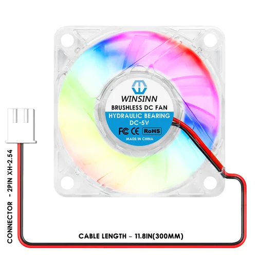Miniatura 3 de WINSINN Ventilador RGB de 2.362 in de 5 V, LED colorido micro 5 voltios ventiladores 6010 rodamiento hidráulico, enfriamiento sin escobillas 2.362 x