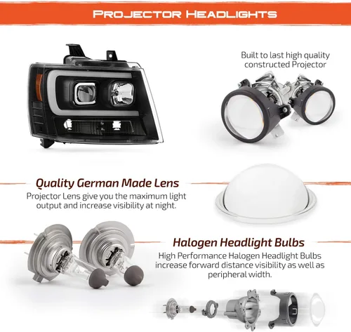 Miniatura 6 de AKKON - Compatible con 2007-14 Chevy Tahoe Suburban 1500/2500 07-13 Avalanche Proyector LED [barra de tubo C] Par de faros negros izquierdo+derecho
