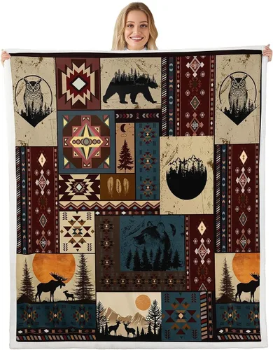 Miniatura 17 de Erosebridal Manta de vellón de animales del bosque, 40 x 50 pulgadas, con temática de caza de osos, ciervos, lobos, manta de felpa mullida