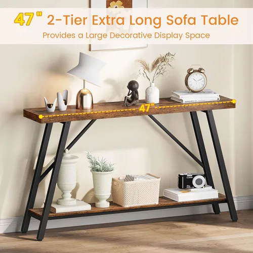 Miniatura 4 de Snughome Mesa de entrada, mesa consola de 47.2 pulgadas de largo con estante de almacenamiento de 2 niveles, mesa de sofá detrás del sofá, mesa