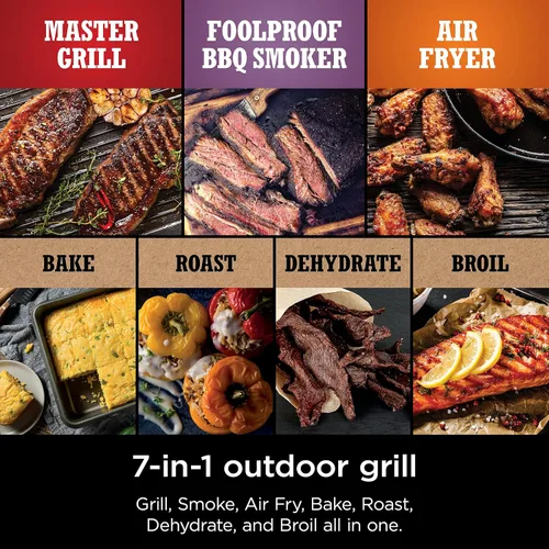 Miniatura 7 de Ninja OG751 Woodfire Pro - Parrilla para exteriores con termómetro integrado, parrilla principal 7 en 1, ahumador de barbacoa y freidora de aire al