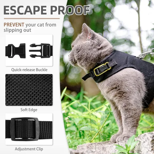 Miniatura 3 de PUPTECK Juego de arnés y correa de malla suave para gatos, arnés acolchado para mascotas, a prueba de escape, para gatos, perros pequeños, conejos