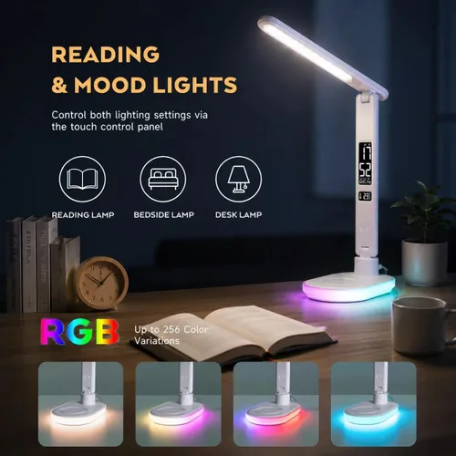Miniatura 3 de Lámpara de escritorio LED con carga inalámbrica QI de 10 W, lámpara de mesa Flexo con 3 colores y 5 niveles de brillo con función de carga, USB