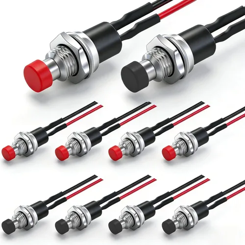 Miniatura 18 de Twidec/6 piezas de interruptores de botón momentáneo SPST AC250V/3A AC125V/6A mini apagado(encendido) en negro + rojo con cables presoldados Negro