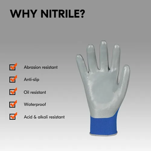 Miniatura 2 de Vgo... 10 pares de guantes de trabajo de seguridad, guantes de jardinería, revestimiento de nitrilo antideslizante, guantes de inmersión