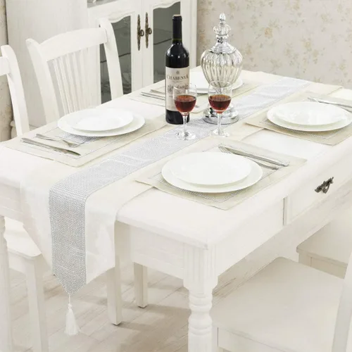 Miniatura 3 de HeMiaor Juego de 4 manteles individuales de lujo con tiras de diamantes de imitación para decoración del hogar, bodas, fiestas, 12 x 16 pulgadas