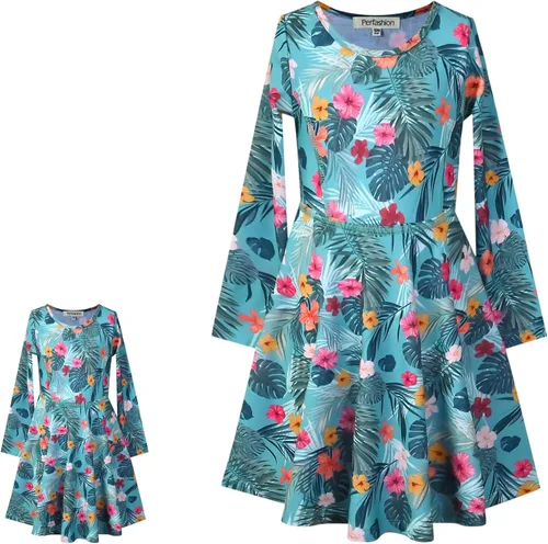 Miniatura 27 de Perfashion Vestidos a juego para niñas y muñecas sin mangas/manga larga, acampanados, faldas de fiesta de unicornio