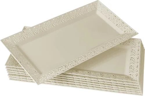 Miniatura 11 de Silver Spoons Bandejas de encaje desechables para bodas y cenas de lujo 6 piezas Oro 14' x 7.5