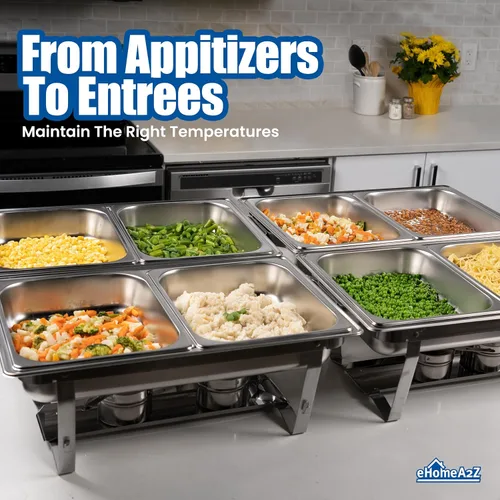 Miniatura 2 de Juego de bufé de platos de roce (paquete de 4) Chafers 8QT buffet servidores y calentadores, servidores de roces con cubiertas, catering, chafer