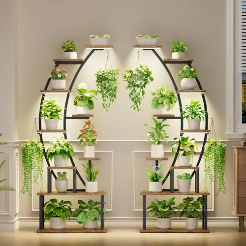Miniatura 2 de BACEKOLL - Soporte para plantas de interior con luces de crecimiento, estantería metálica de 9 niveles, soporte alto de plantas de 162 cm