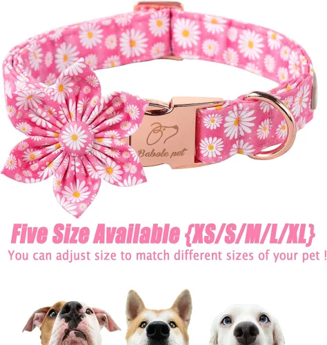 Miniatura 6 de Daisy - Collar de perro con corbatín de flores, suave y cómodo, collar de perro de algodón ajustable duradero para perros pequeños, medianos