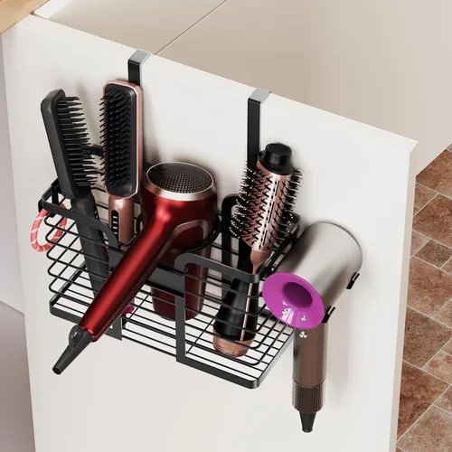 Miniatura 8 de YIGII Soporte para secador de pelo, organizador de herramientas de pelo 3 en 1, soporte para secadora de pelo de altura ajustable, organizador