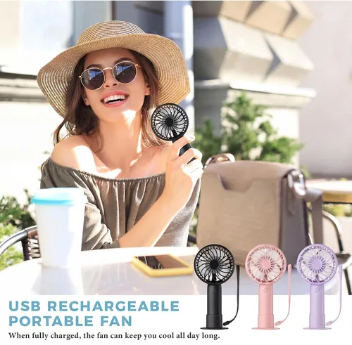 Miniatura 5 de Tujoe Mini ventilador de mano potente de 3 velocidades, ventilador personal pequeño portátil recargable con base USB para mujeres, maquillaje