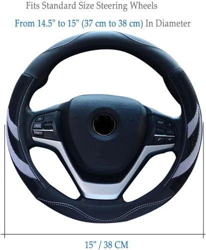 Miniatura 6 de Alusbell - Funda para volante de cuero de microfibra transpirable, protector de volante de coche, universal de 15 pulgadas para mujeres y hombres