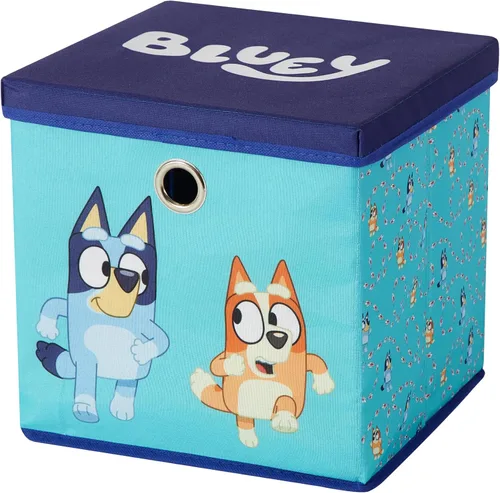 Idea Nuova Bluey Cubo de almacenamiento de tela plegable, contenedor organizador de 10 pulgadas con tapa para dormitorio, sala de juegos y armario
