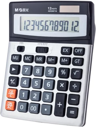 Miniatura 11 de M&G Calculadora de escritorio Calculadora de oficina de 12 dígitos con pantalla LCD grande, energía solar dual y batería, calculadora de botón