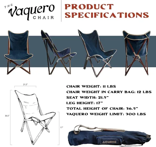 Miniatura 3 de CHAMA Vaquero Heritage - Silla plegable de madera dura oscura y lona de algodón de 20 onzas, accesorios de acero inoxidable de grado marino, bolsa