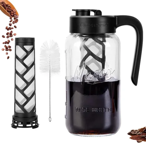 Jarra para café frío, hermética y a prueba de fugas, con filtro de preparación fría, jarra de vidrio de 64 onzas con tapa para café helado,