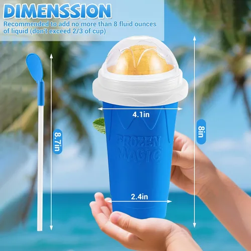Miniatura 5 de Vaso para Slushie, paquete de 2 vasos mágicos para hacer granizados para hacer jugo, leche, yogur, helado, taza reutilizable para batido con tapa