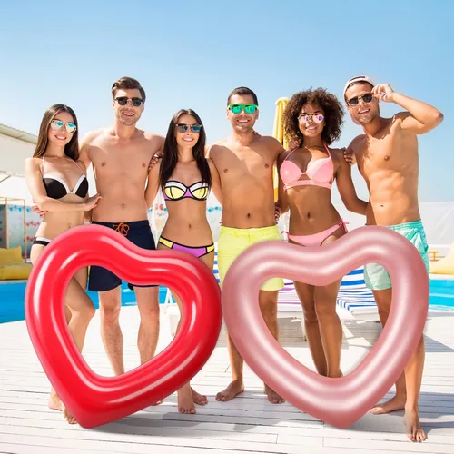 Miniatura 5 de Sumind Flotador de piscina con forma de corazón, 2 piezas, 47.3 x 39.4 pulgadas, anillos de natación inflables para despedida de soltera, tubo