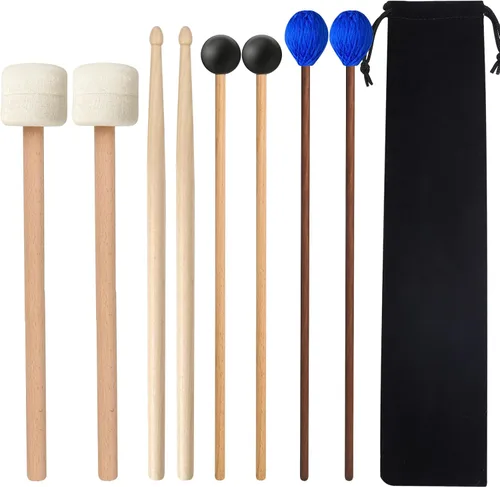 Miniatura 10 de Mallets de tambor, 2 pares de mazos de marimba de goma e hilo, instrumentos de percusión, accesorios para tambor de acero, bajo, platillos