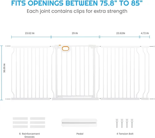 Miniatura 2 de owlie Puerta para bebés de interior de 75 a 85 pulgadas, puerta de seguridad extra ancha para perros, puerta de escalera grande, puertas ajustables