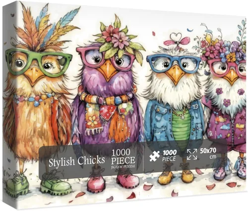 Miniatura 8 de Divertidos rompecabezas de pollo para adultos de 1000 piezas, rompecabezas de flores de pájaros, hermosos rompecabezas de arte de animales Pollo