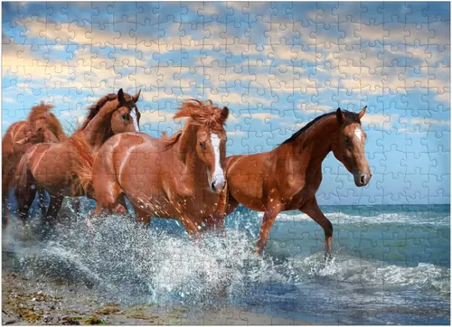 Miniatura 7 de MyPuzzle Beautiful Horses Running Through The Sea On A Beach - Rompecabezas prémium de 100 piezas para adultos