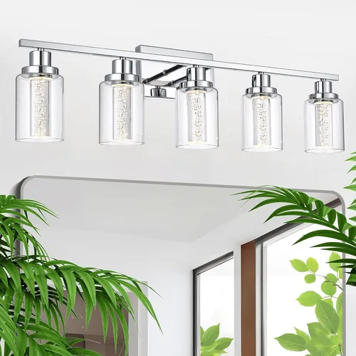 Miniatura 15 de MELUCEE Lámparas de tocador de baño, 3 luces LED sobre espejo, 3000 K-6000 K, moderna luz negra para baño con pantalla de cristal de burbujas, chips