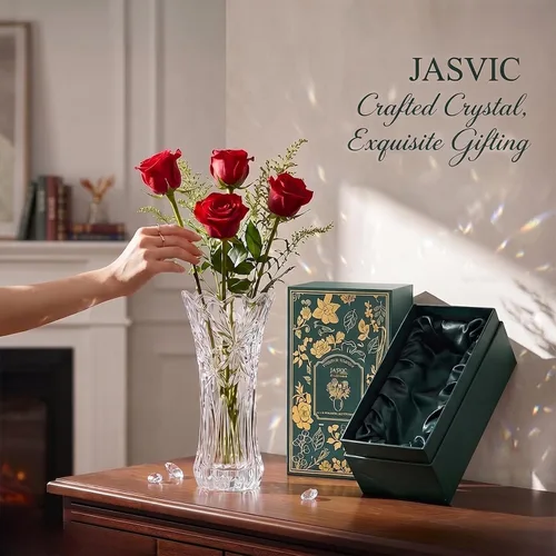 Miniatura 3 de Jarrón de cristal de 12 pulgadas para flores con caja de regalo de lujo, elegantes jarrones transparentes altos para el día de la madre, boda