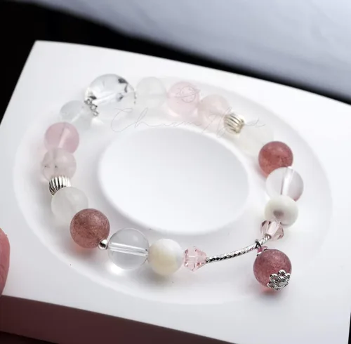 Miniatura 160 de Precious Gemstone Natural Crystal Healing Bracelet, Rutilated Quartz, Moonstone, Quartz Handmade Original Design Bracelet