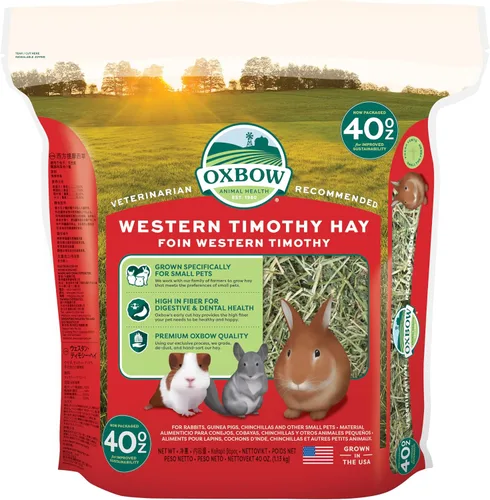 Oxbow Western Timothy Hay para Mascotas Pequeñas – Heno de Hierba Totalmente Natural para Conejos, Cobayas y Chinchillas – Alto en Fibra para la