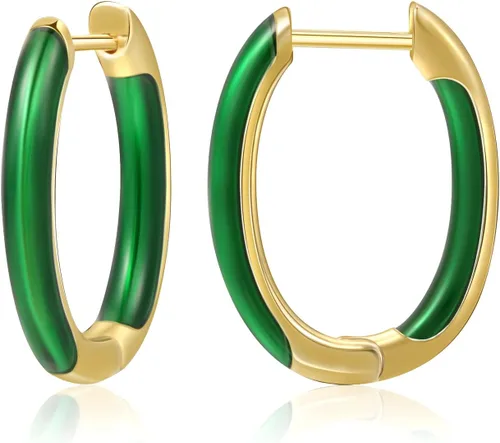 MESOVOR Aretes de aro chapados en oro de 18 quilates, color esmaltado, en forma de U, pequeños, ligeros, a la moda, coloridos aretes de verano,